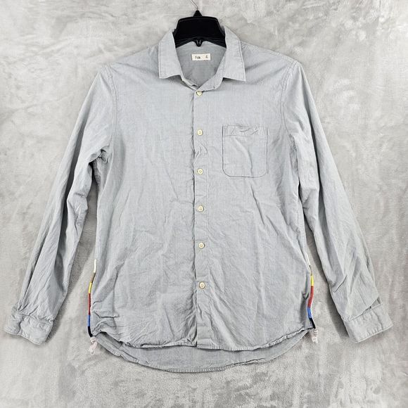 Folk Clothing Shirt L 4 Mens Button Up Cotton Chambray Cotton Embroidery Rainbow - Picture 1 of 10